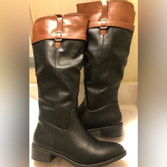 RAMPAGE brown and black two tone faux fur boots SZ . 7M - Picture 1 of 12